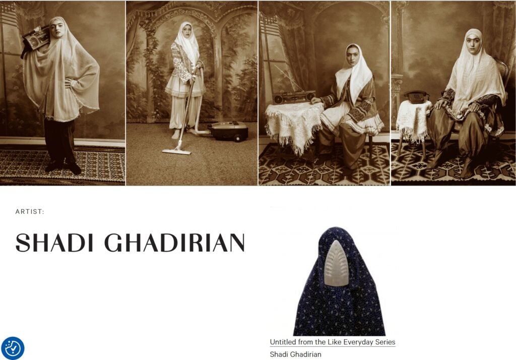 عکس از مجموعه قاجار اثر شادی قدیریان هنرمند ایرانی با ترکیب لباس سنتی و اشیای مدرن